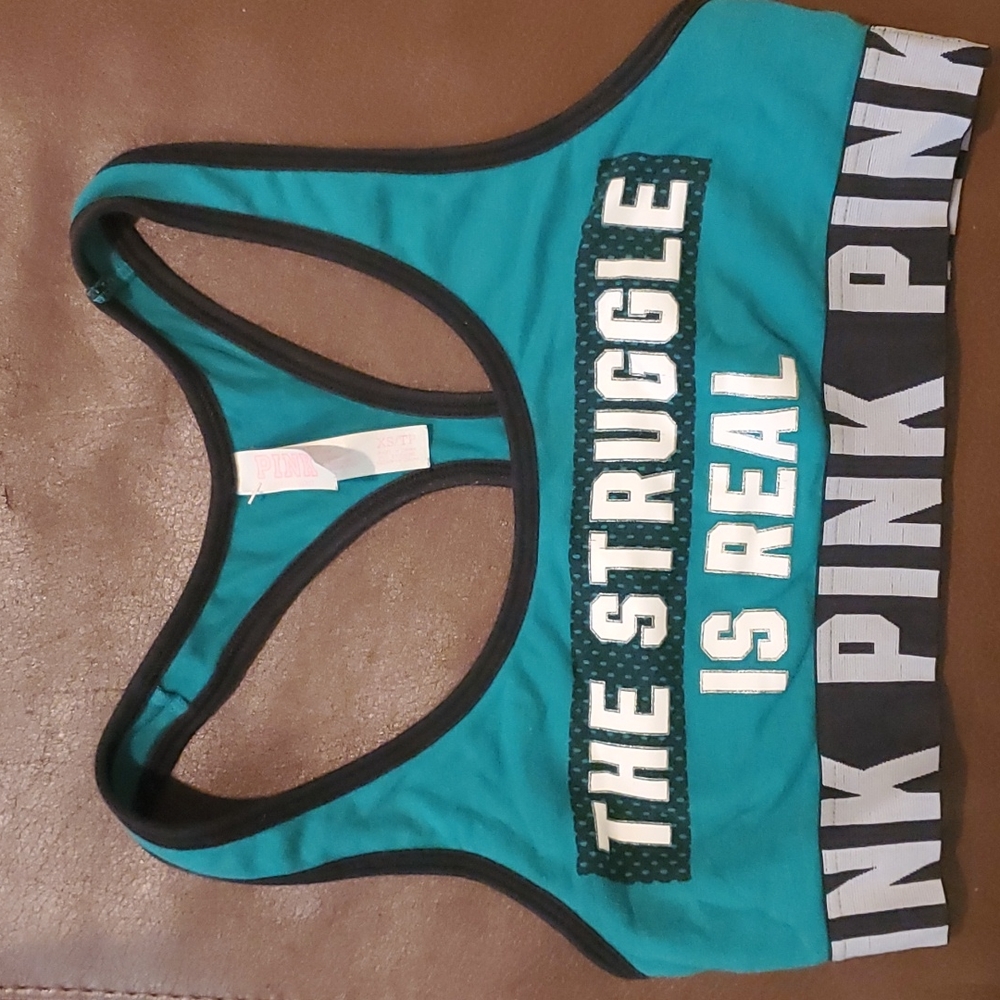 The struggle is really VS Pink sports bra teal